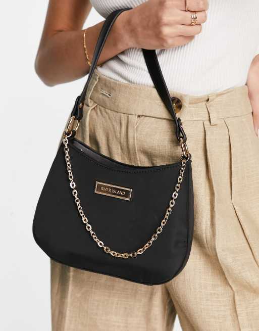 River Island - Sac porté épaule incurvé avec chaîne - Noir, 2 de 4