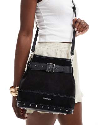 River Island - Sac seau en suédine avec boucle - Noir