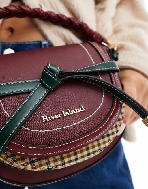 River Island - Saddlebag met detail met Schotse ruit in bordeauxrood, 3 van 4