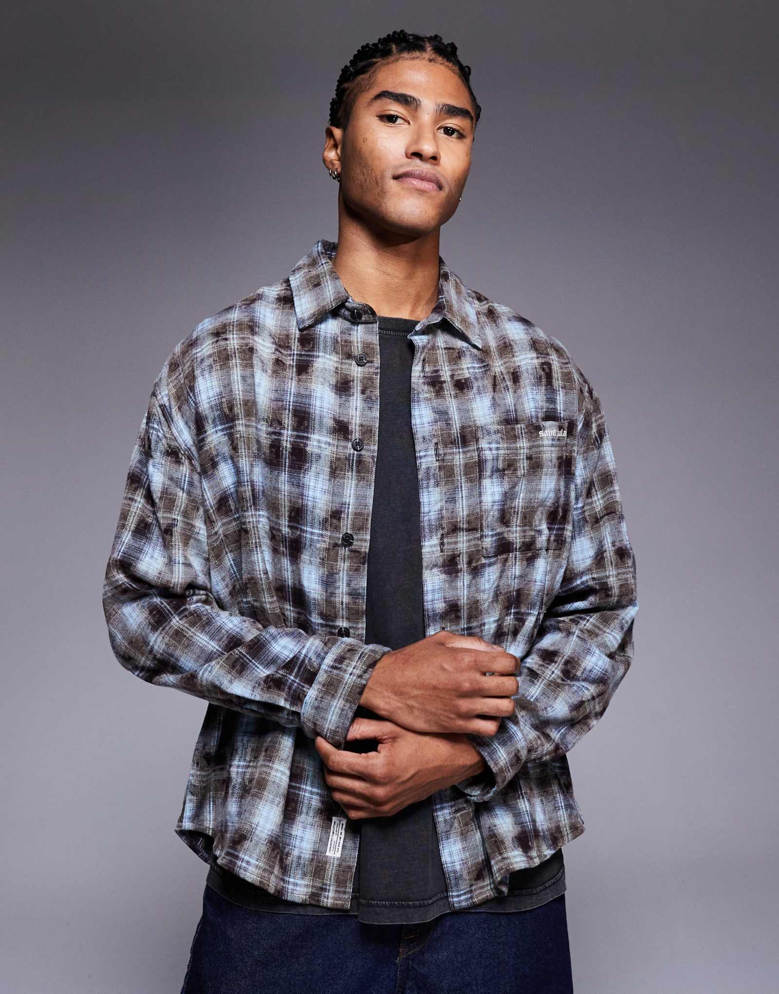 Синяя рубашка в клетку от River Island 'saint palais'