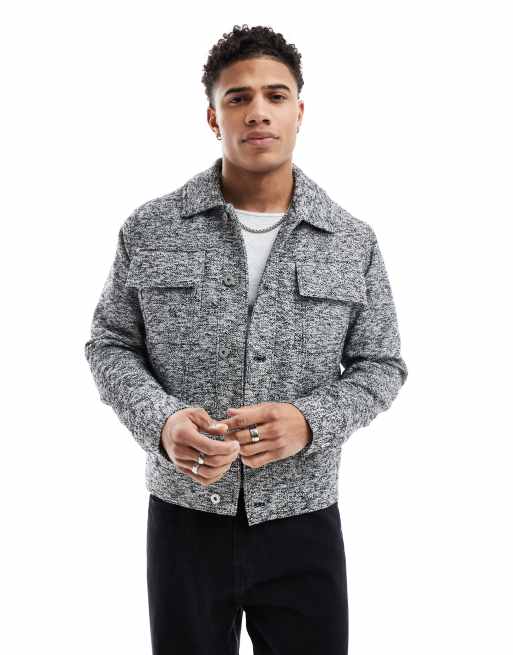 River Island salt and pepper trucker jacket in grey