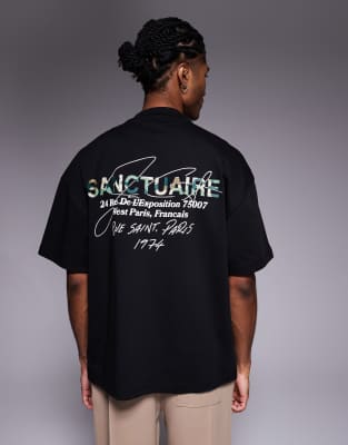 River Island 'sanctuaire' Camo Print T-shirt In Black