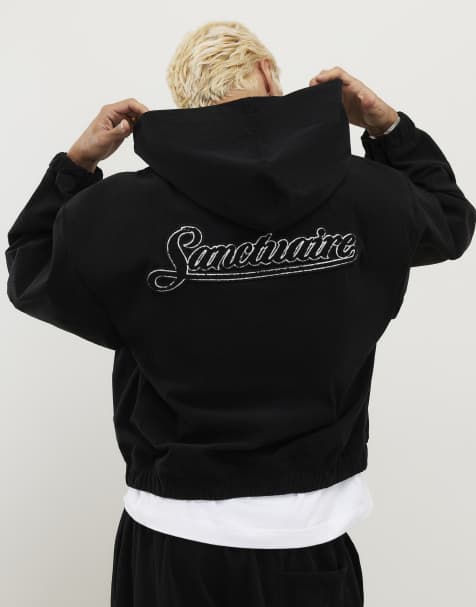 River Island Sanctuaire corduroy zip through hoodie in black - view 1