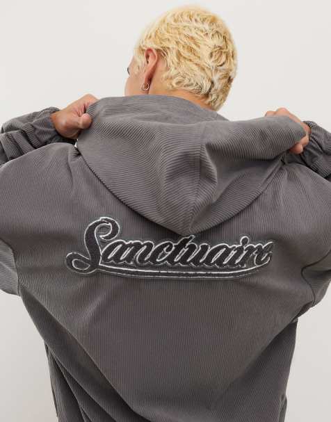 River Island Sanctuaire corduroy zip through hoodie in grey - dark - view 1