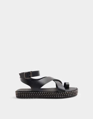 Thumbnail - River Island - Sandalen in Schwarz mit Nietendetail und Schnalle