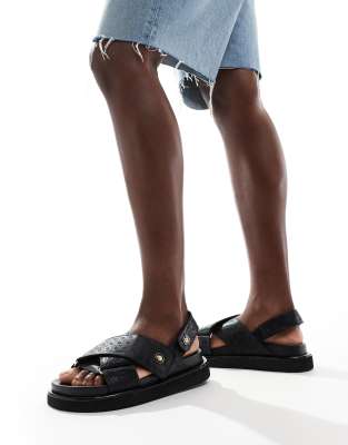 Thumbnail - River Island - Sandalen in Schwarz mit überkreuzten Riemen und Prägung