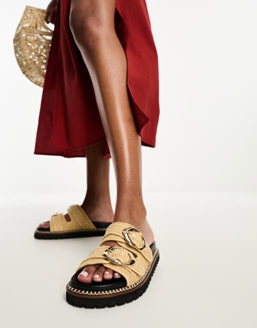 River Island - Sandales en raphia avec double boucle - Crème