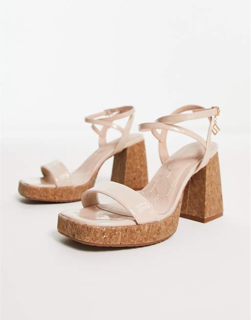 River Island - Sandali beige con fascette sottili e tacco in sughero, 4 di 4