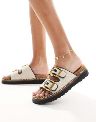 River Island - Sandali écru con fibbie doppie e cuciture a vista