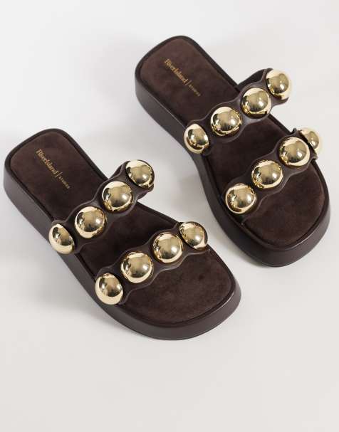 River Island - Sandali flatform marrone scuro con borchie - view 1