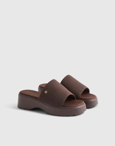 River Island - Sandali flatform stile sabot in maglia marrone scuro - view 1