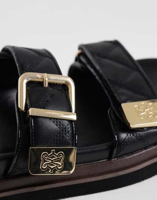 River Island - Sandali neri trapuntati con fascette doppie e plantare, 3 di 4