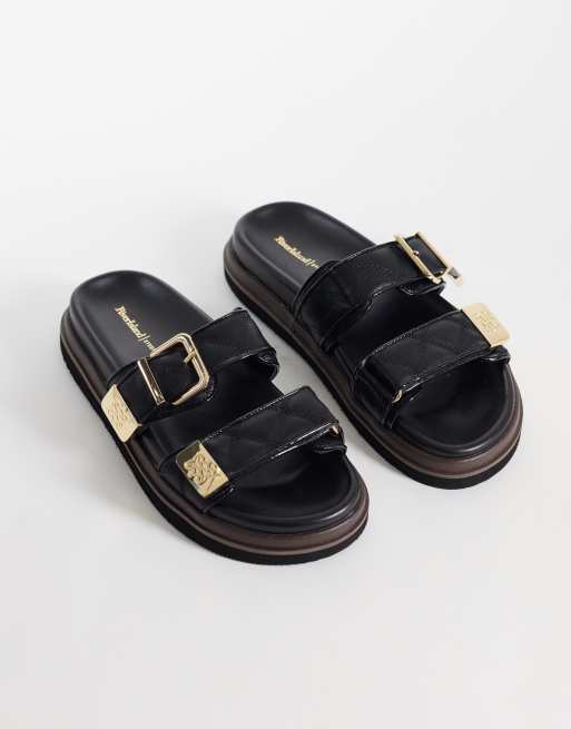 River Island - Sandali neri trapuntati con fascette doppie e plantare, 4 di 4