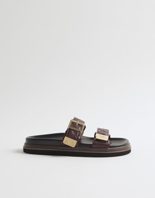 River Island - Sandalias burdeos con plantilla acolchada y dos tiras  , 3 de 4