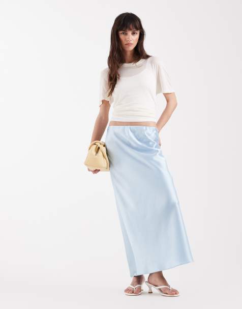 River Island - Satijnen maxi rok in lichtblauw - view 1