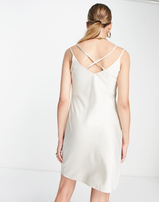 River Island - Satijnen mini-slipdress met bandjes in beige, 4 van 4