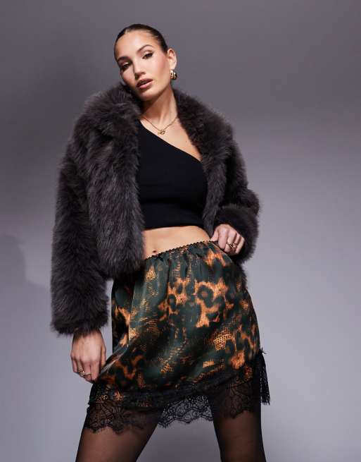 River Island - Satijnen minirok met kanten randje in luipaardprint