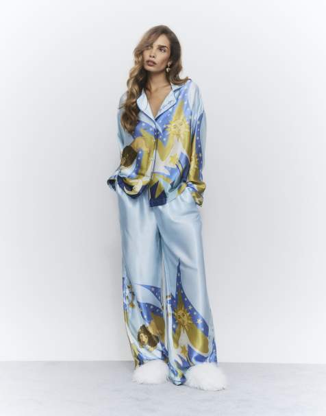 River Island Satin astrology pyjama set in blue - light - view 1