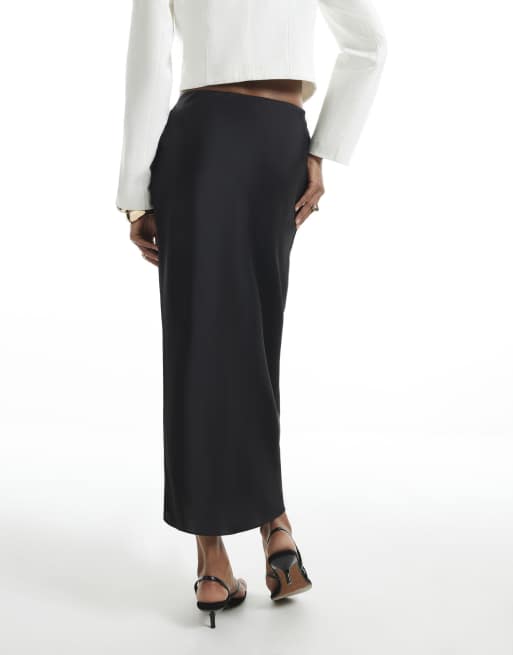 River Island Satin bias maxi skirt in black, 4 of 4