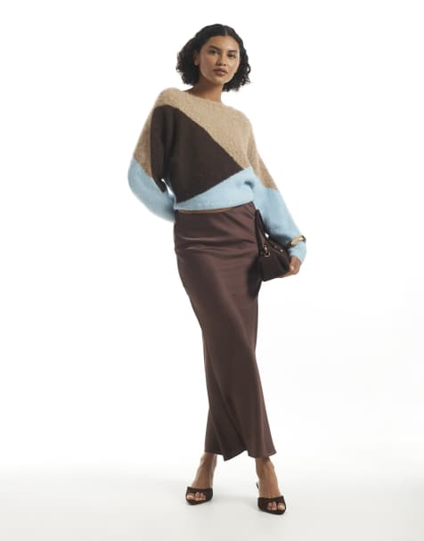 River Island Satin bias maxi skirt in brown - dark - view 1