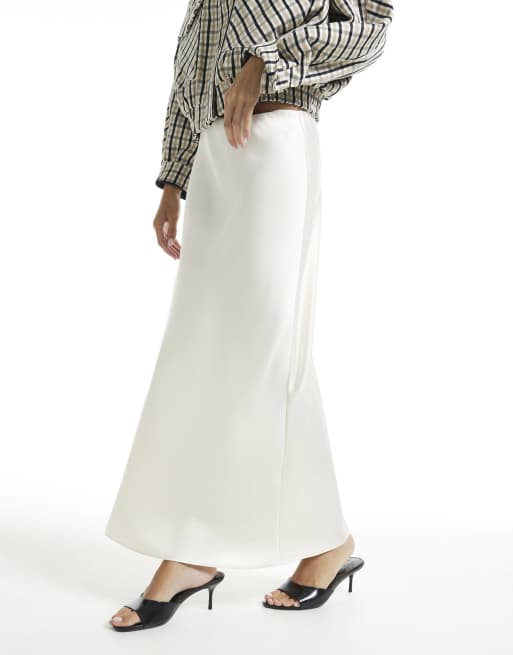 River Island satin bias maxi skirt in cream, 3 of 4