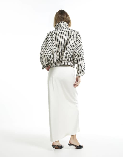 River Island satin bias maxi skirt in cream, 4 of 4