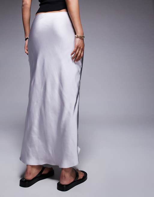 River Island satin bias maxi skirt in silver ASOS
