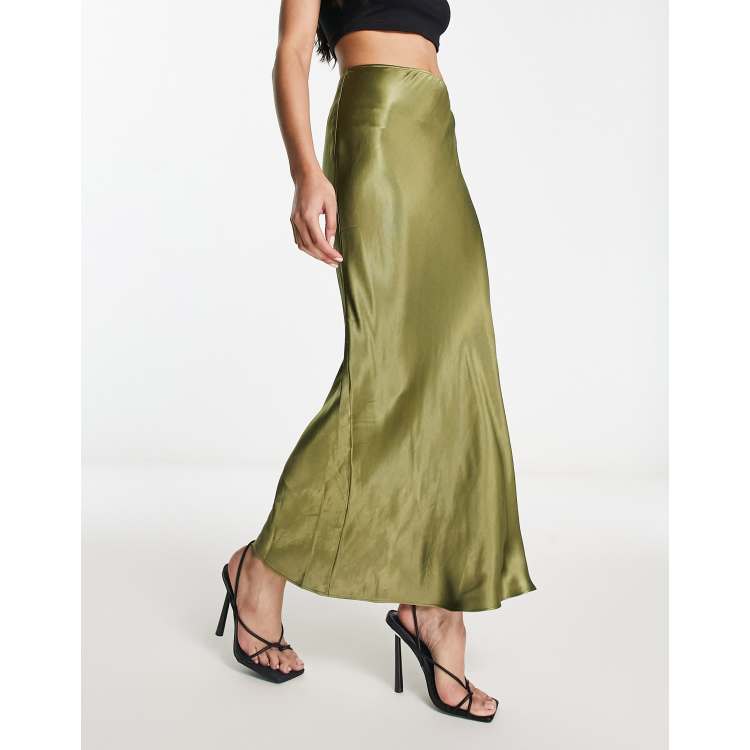 Topshop satin bias midi skirt outlet khaki