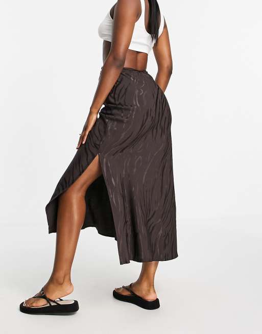 River Island satin bias tie waist maxi skirt in brown, 2 of 4