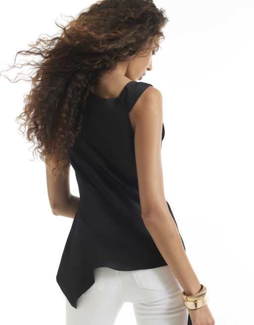 River Island Satin buckle draped sash top in black, 4 of 4