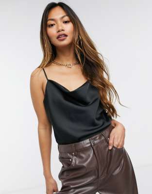 black silk cowl neck cami