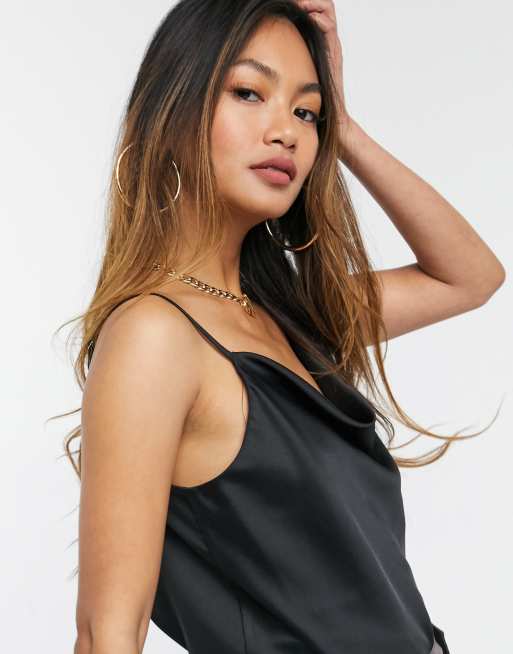 River Island satin cowl neck cami in black