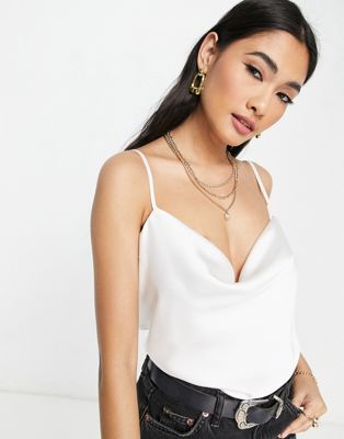 River Island satin cowl neck cami in ivory