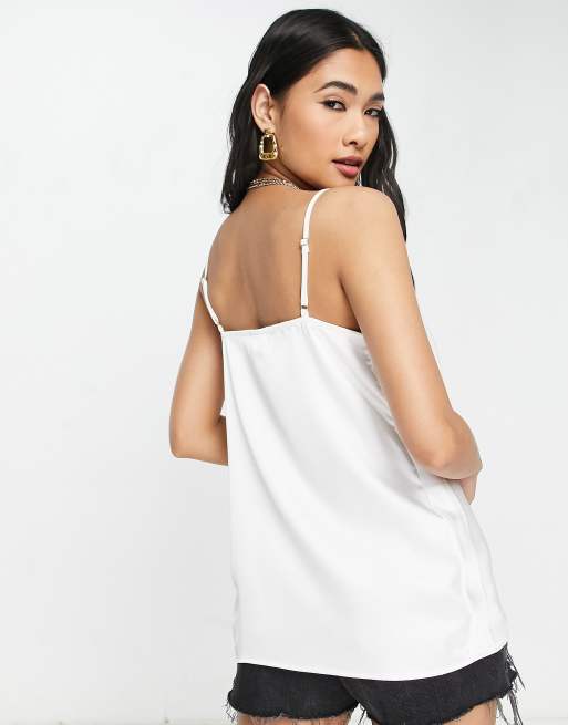 River Island satin cowl neck cami in white