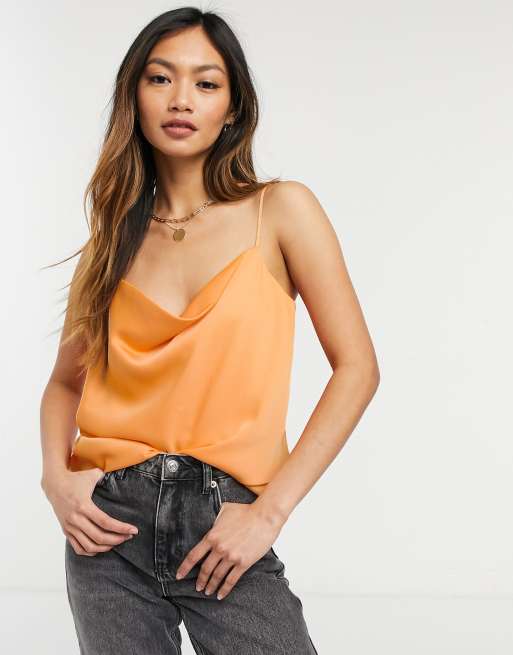 River Island satin cowl neck cami in orange