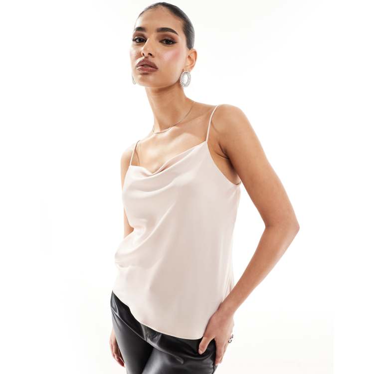 River Island satin cowl neck cami top in light pink ASOS