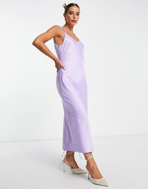 Light Purple Satin Sleeveless Plunge V Neck Backless High Slit