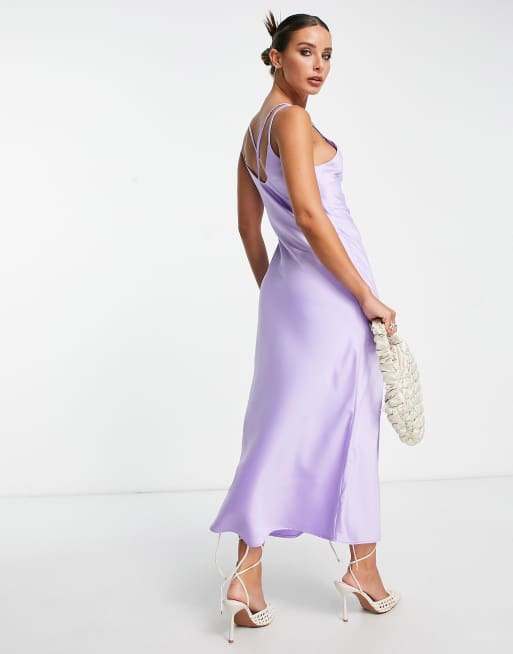 Lilac Purple Dress - Satin Dress - Midi Dress - Cowl Neck Dress - Lulus