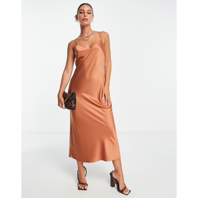 Missguided Strappy Cowl Midi Satin Dress In Orange Lyst, 40% OFF