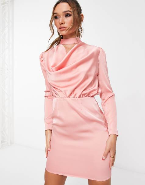 Missguided Pink Satin Cold Shoulder Shift Dress, $27