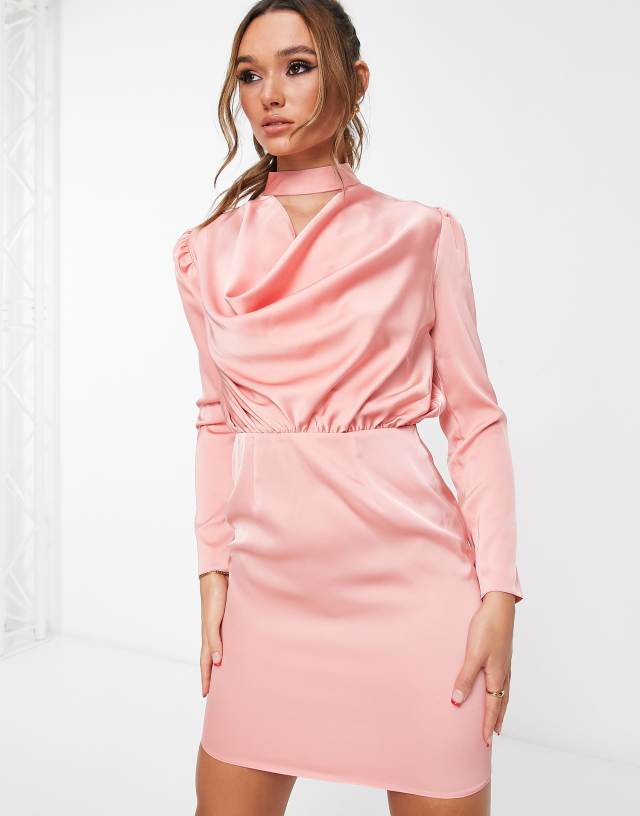 River Island - satin cowl neck mini dress in pink