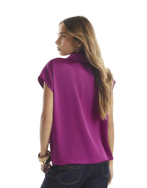 River Island Satin cowl neck tank top in pink, 4 of 4