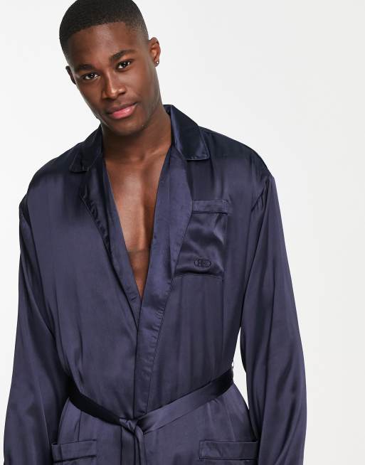 Navy satin hotsell dressing gown