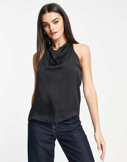 Black satin clearance high neck top