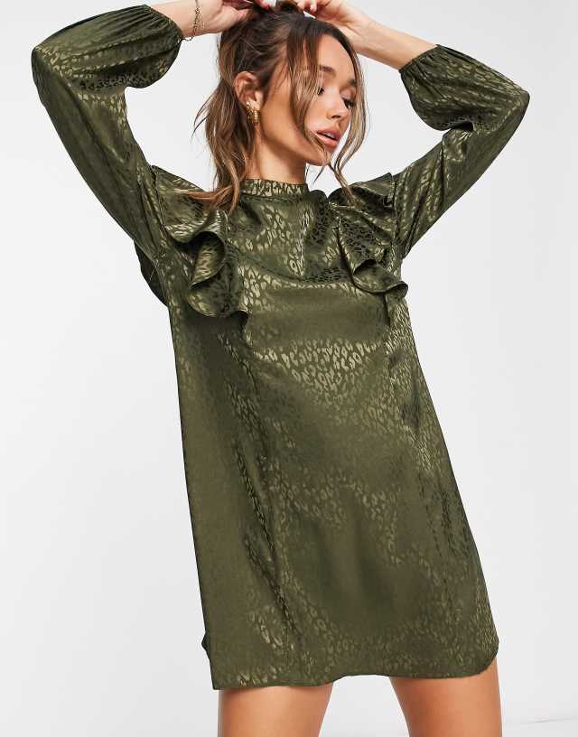 River Island satin jacquard mini dress in green