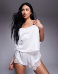 [River Island] River Island satin lace cami and shorts set in white L WHITE