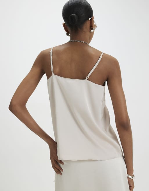 River Island Satin lace trim cami top in beige, 4 of 4