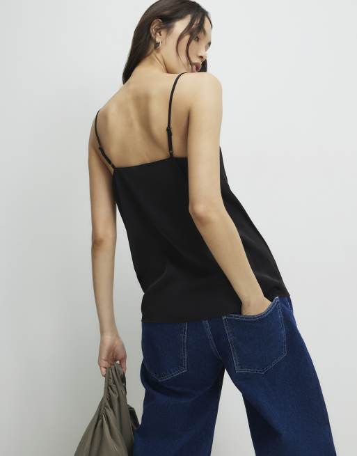 River Island Satin lace trim cami top in black, 4 of 4