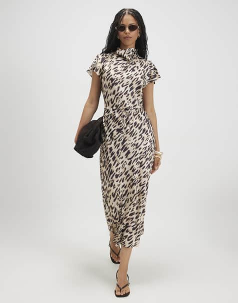 River Island Satin leopard print maxi dress in beige - view 1