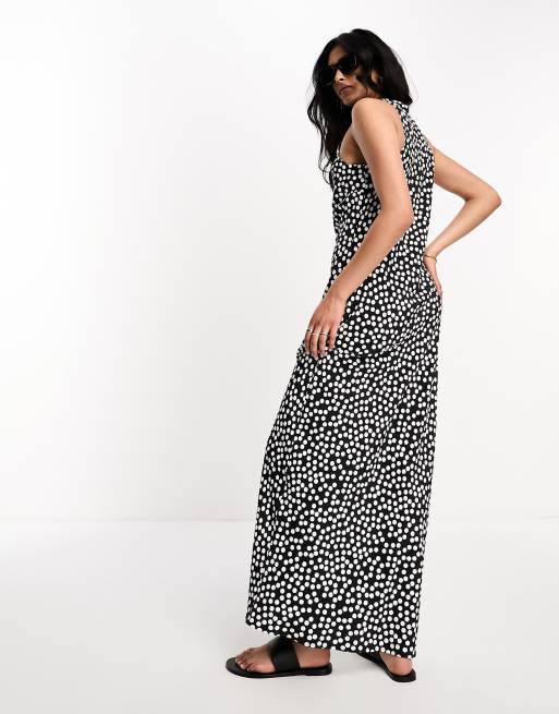 River Island satin maxi dress in black and white polka dot